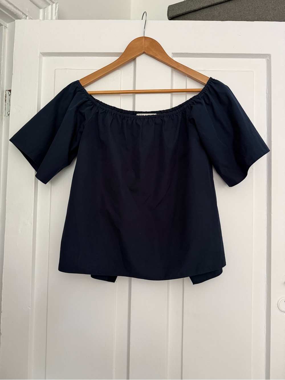 Alice + Olivia Navy Off-Shoulder Crop Top